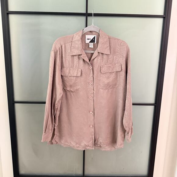 Vintage 90s Y2K Silk Blouse Women’s Size Medium Taupe Paisley Long Sleeve Top - Picture 8 of 10